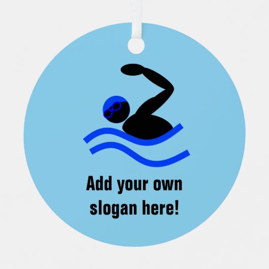 泳ぐ人をテーマにした水上の男があなたのテキストと メタルオーナメント (正面)