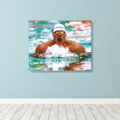 泳ぐ人アスリート水滴のプール絵画内 キャンバスプリント (インサイチュ (ウッドフロア))