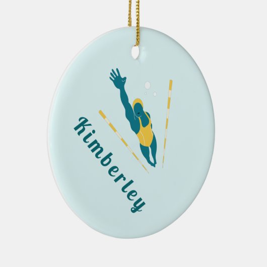 泳ぐ人イラストレーションスイミング名前をカスタムするスポーツ セラミックオーナメント (右)