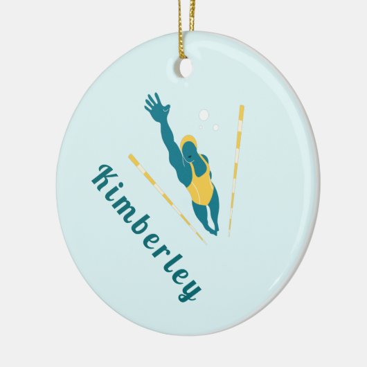 泳ぐ人イラストレーションスイミング名前をカスタムするスポーツ セラミックオーナメント (左)