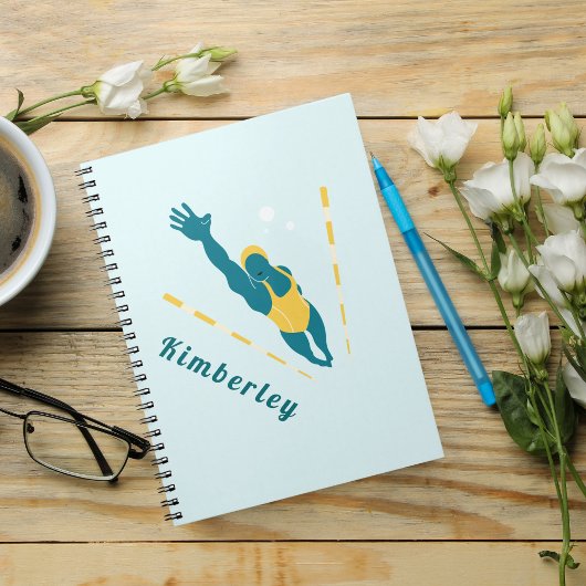 泳ぐ人イラストレーションスイミング名前をカスタムするスポーツ ノートブック