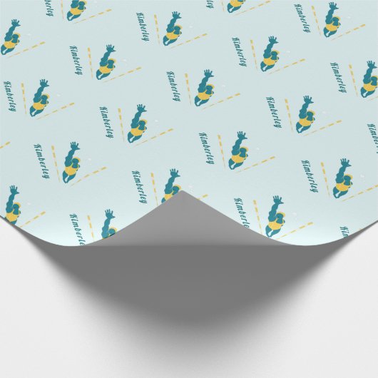 泳ぐ人イラストレーションスイミング名前をカスタムするスポーツ ラッピングペーパー (角)