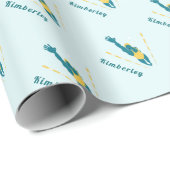 泳ぐ人イラストレーションスイミング名前をカスタムするスポーツ ラッピングペーパー (ロールコーナー)