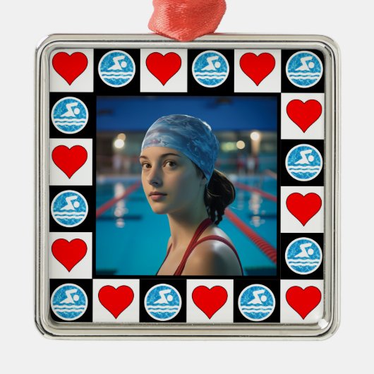泳ぐ人カスタムフォトスイミングダイビングクリスマス メタルオーナメント (正面)