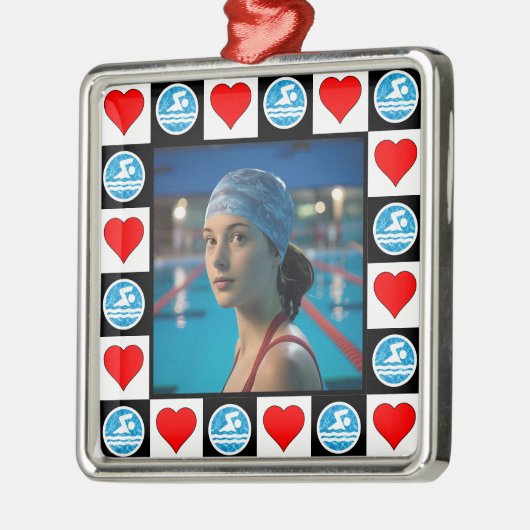 泳ぐ人カスタムフォトスイミングダイビングクリスマス メタルオーナメント (左)