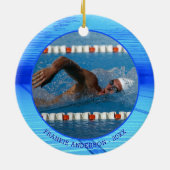 泳ぐ人スイミングフォトパーソナライズされたキープサケ セラミックオーナメント (裏面)