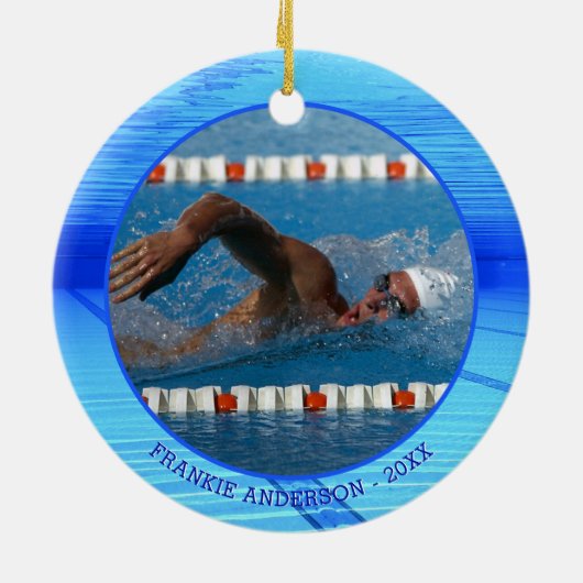泳ぐ人スイミングフォトパーソナライズされたキープサケ セラミックオーナメント (裏面)