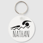 泳ぐ人スイミングプールパーソナライズされた鍵名 キーホルダー (正面)