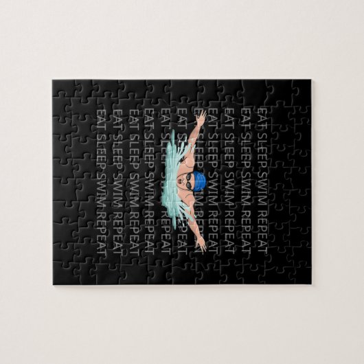 泳ぐ人スイムラブスイミングボーイおもしろいスポーツ ジグソーパズル (横)