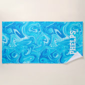 泳ぐ人ネームウォーターアートブルースイミングおもしろい クール ビーチタオル (正面)