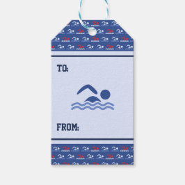 泳ぐ人ブルーレッドパターンスポーツ ギフトタグ