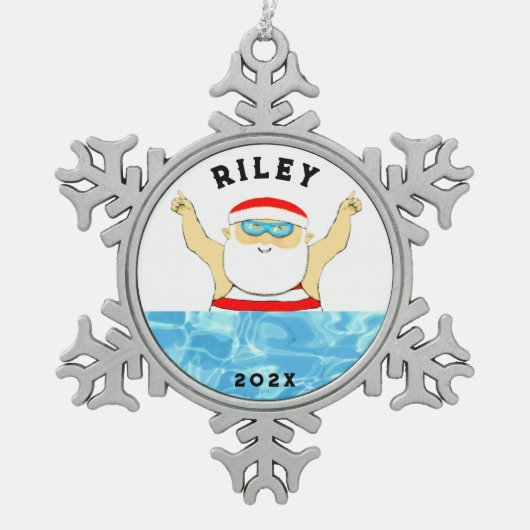 泳ぐ人ホリデーギフト スノーフレークピューターオーナメント (正面)