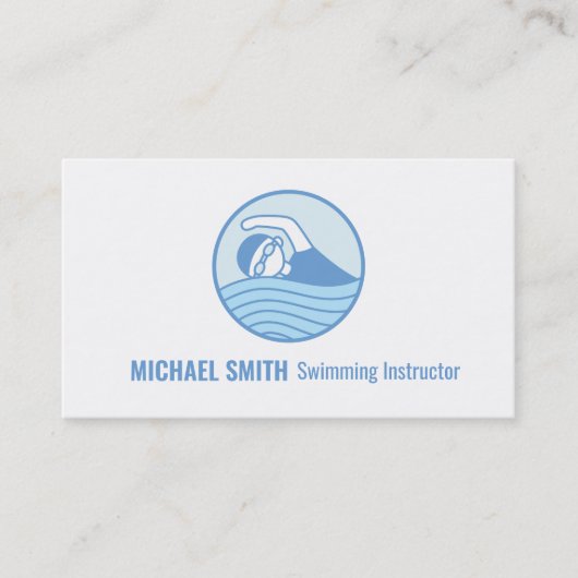 泳ぐ人ロゴ水泳用インストラクター名刺 名刺 (正面)