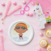 泳ぐ人少年のゴーグルとスイムキャップ ペーパープレート (パーティー)