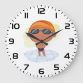 泳ぐ人少年のゴーグルとスイムキャップ ラージ壁時計 (正面)