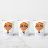 泳ぐ人少年のゴーグルとスイムキャップ 紙コップ