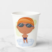 泳ぐ人少年のゴーグルとスイムキャップ 紙コップ (正面)