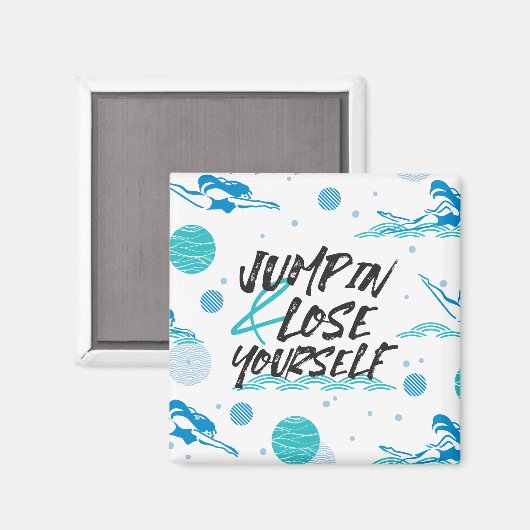 泳ぐ人引用文ジャンプと持っているおもしろい マグネット (正面/裏面)