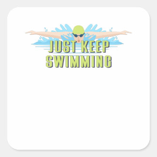 泳ぐ人引用文：ジャスト保イミング | swim lover スクエアシール