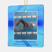 泳ぐ人水泳写真パーソナライズされた セラミックオーナメント (左)