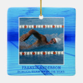 泳ぐ人水泳写真パーソナライズされた セラミックオーナメント (裏面)