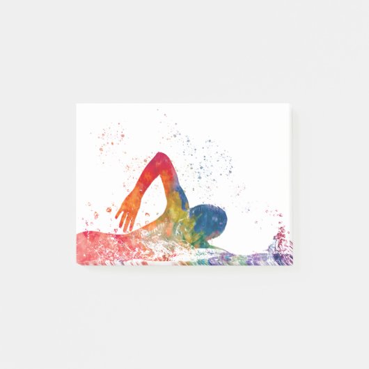 泳ぐ人水色 ポストイット (正面)