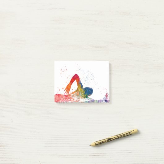 泳ぐ人水色 ポストイット (デスク上)