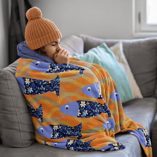 泳ぐ人航海のテーマ水泳魚 フリースブランケット