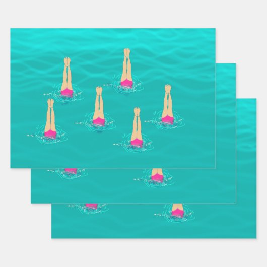 泳ぐ人芸術的が水中で泳ぐ ラッピングペーパーシート (セット)