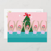 泳ぐ人芸術的イラストレーションクリスマスホリデー ポストカード (正面/裏面)