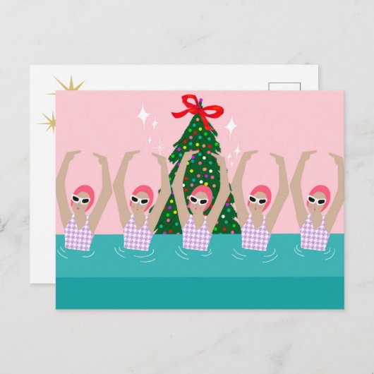 泳ぐ人芸術的イラストレーションクリスマスホリデー ポストカード (正面/裏面)