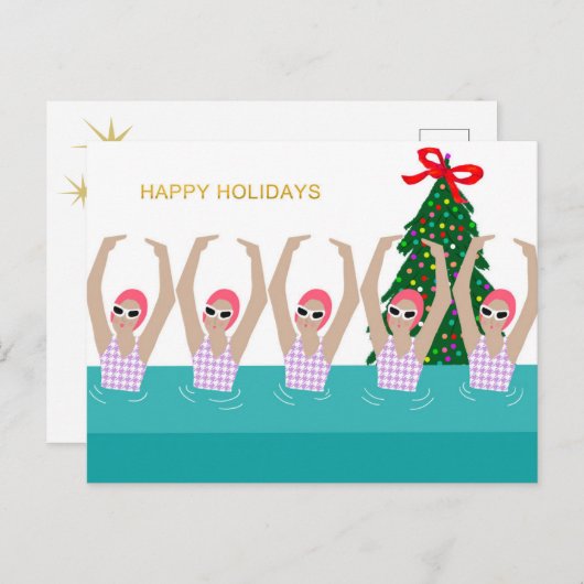 泳ぐ人芸術的イラストレーションクリスマスホリデー ポストカード (正面/裏面)