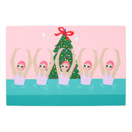 泳ぐ人芸術的イラストレーションクリスマスホリデー メタルプリント