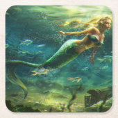 泳ぐ人魚 スクエアペーパーコースター (正面)