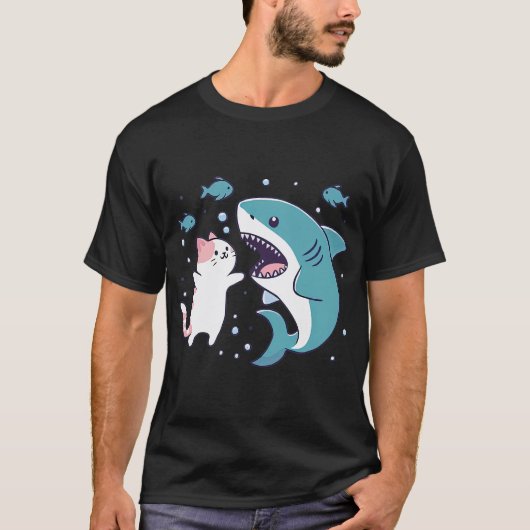 泳ぐ猫のサメ Tシャツ (正面)