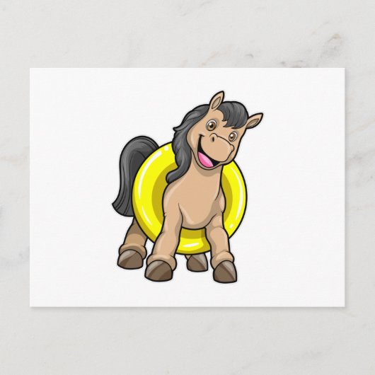 泳ぐ輪を持ったビーチの馬 ポストカード (正面)