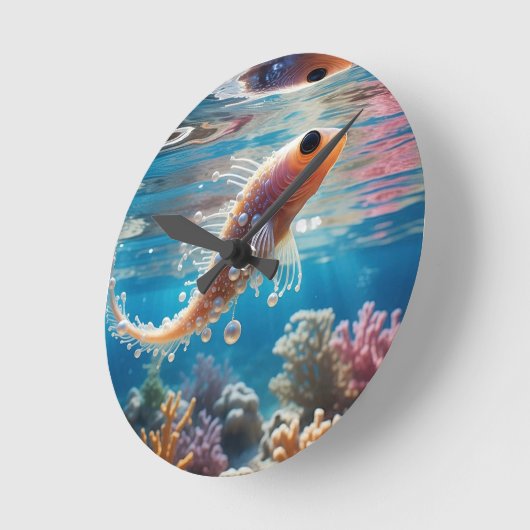泳ぐ魚 ラウンド壁時計 (傾斜)