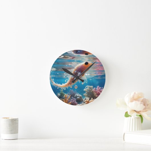 泳ぐ魚 ラウンド壁時計 (ホーム)