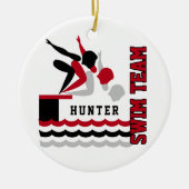 泳ぐ/ダイブチーム – 赤 – 男の子 セラミックオーナメント (正面)