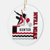 泳ぐ/ダイブチーム – 赤 – 男の子 セラミックオーナメント (左)