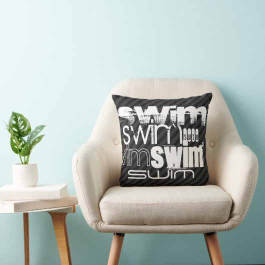 泳ぐ;黒とダークグレーのストライプ クッション (椅子)