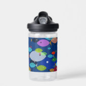 泳カラフルぐ魚の抽象芸術模様ブルー ウォーターボトル (正面)