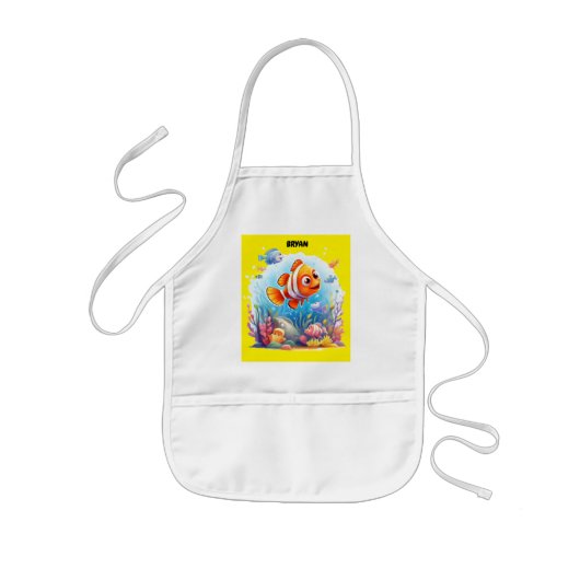 泳カラフルぐ魚 子供用エプロン (正面)