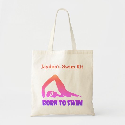泳生まれぐ、ピンクからオレンジへの泳ぐ人と名前 トートバッグ (正面)