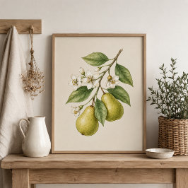 洋ナシの花の植物画アートプリント ポスター