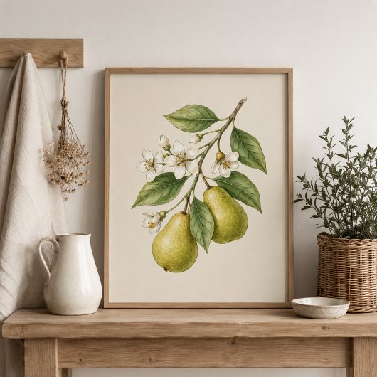 洋ナシの花の植物画アートプリント ポスター
