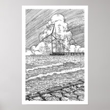 洋上風力発電の墨絵