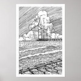 洋上風力発電の墨絵 ポスター