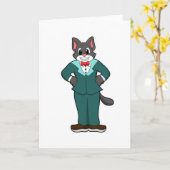 洋服とリボンを着た新郎の猫 カード (黄色い花)