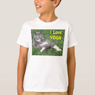 洋服のお子さん猫ヨガ大好き Tシャツ